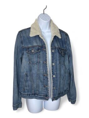 Gap Sherpa Lined Denim Trucker Jacket Medium Wash Blue Size S